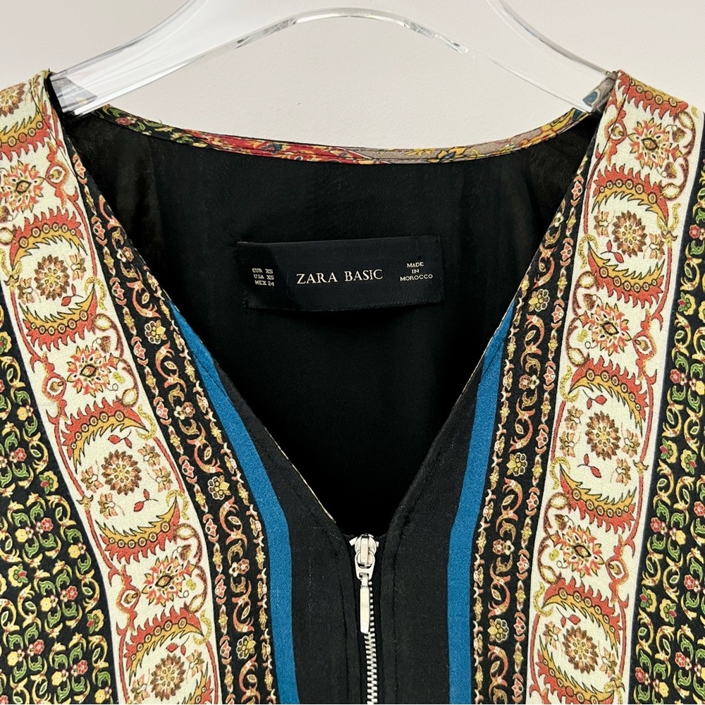 Zara Boho Scarf Print Fringe Kimono Sleeve Zip Blouse XS - Picture 8 of 13